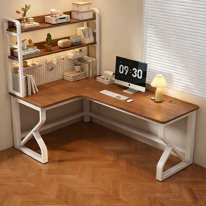 모던 감성 L자 코너 책상 수납선반 일체형 홈오피스 데스크, D01(왼쪽 모서리)
