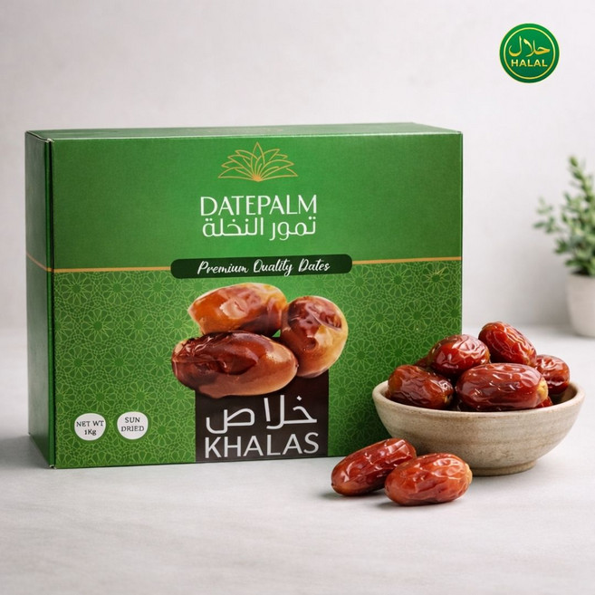 DatePalm Khalas Dates Premium Sun-Dried 할랄 칼라스 대추야자 프리미엄 선드라이, 1개, 1kg