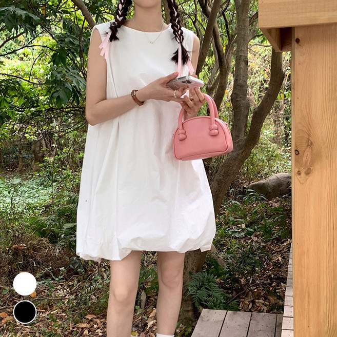 메이리앤 휴양지 벌룬 민소매 여름 미니 원피스