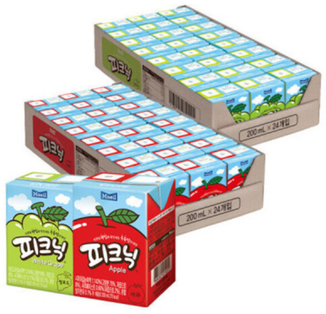 매일유업 피크닉 사과 200ml 24팩 청포도, 48개