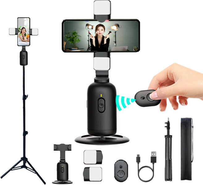 위드제이앤엠 짐벌 블루투스 휴대폰 셀카봉 삼각대 거치대 360도 회전 얼굴인식 트래킹 짐벌 셀카봉 모션아이, 블랙 1개