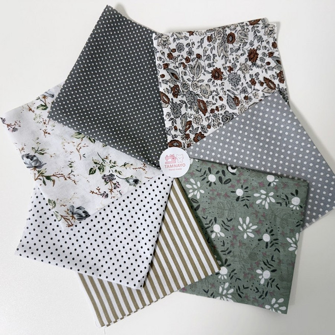 CRS 019 탐나요 인형옷 소품 원단 면20수 무늬 패턴 프린트 패브릭 자투리 조각 천, 1세트, 그레이