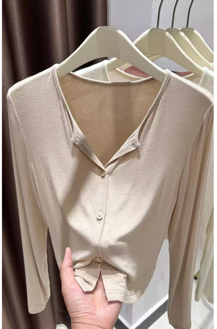 Siluno 여성 모달 가디건 버튼 긴팔 티셔츠