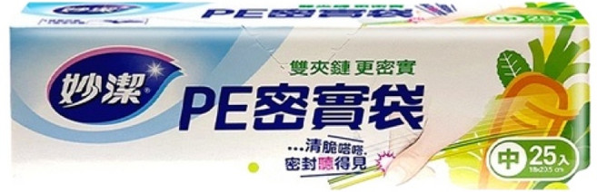 妙潔 PE材質耐熱塑膠袋 透明食物袋 雙夾鏈保鮮, 中 (M), 1個, 25個裝