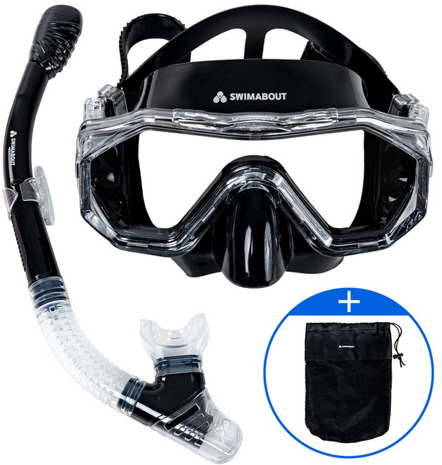 스윔어바웃 안티포그 스노쿨링 마스크 세트 스노클, 미스틱 블랙 (AF-SNK-BK)