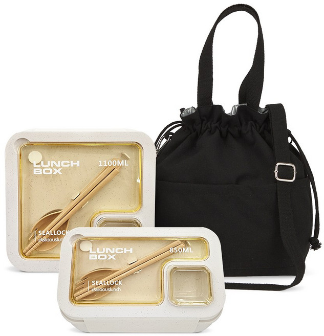 온다온 샐러드 도시락통 용기 런치박스 직장인 보냉백 세트, 1개, 블랙