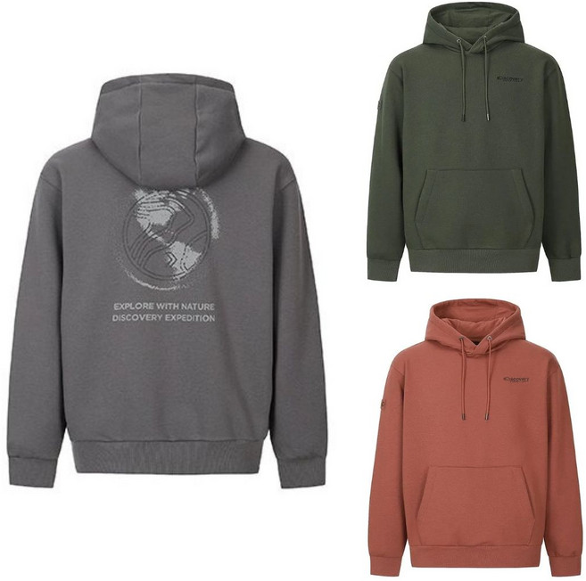 [국내매장상품] DISCOVERY 디스커버리 남여공용 캥거루포켓 백그래픽 기모 후드티