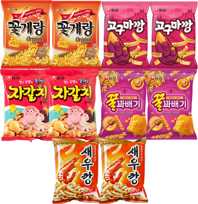 농심 꿀꽈배기2+고구마깡2+새우깡2+자갈치2+빙그레 꽃게랑2, 꿀꽈배기2고구마깡2새우깡2자갈치2꽃게랑2, 1개