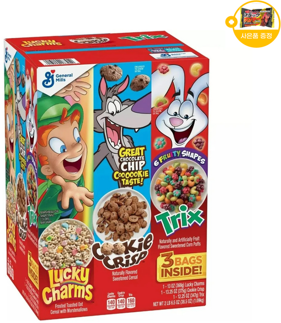 제너럴밀스 3버라이어티 시리얼팩 프루티 럭키참스 쿠키크리스피 트릭스 사은품 추가증정, 1개, 1.09kg