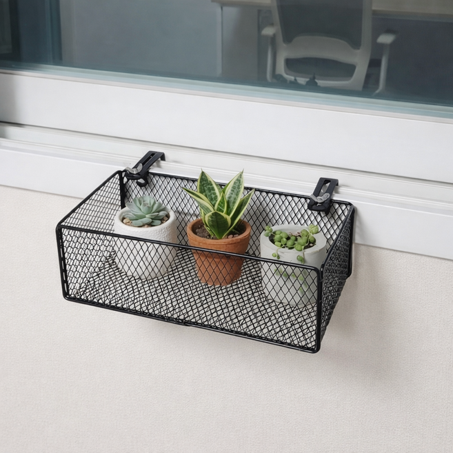 무아랑 자유로운 간격조절 튼튼고정 창틀 선반, 블랙, 1개