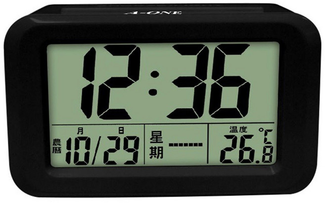 A-ONE TG-072 藍光LCD顯示鬧鐘 超大螢幕 夜燈功能 多功能 鬧鐘裝置, 黑色, 黑色