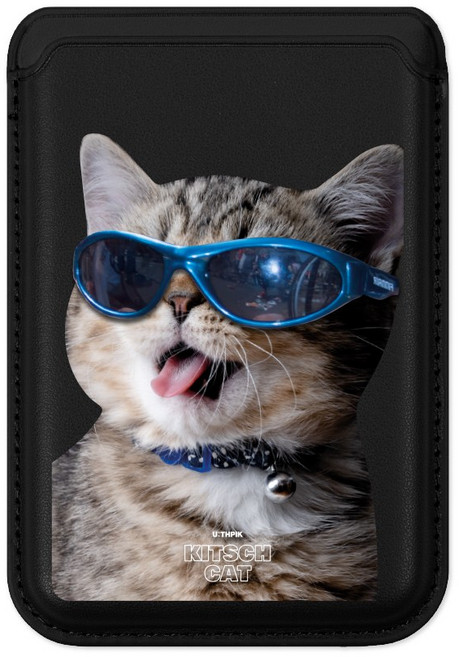 유스픽 디자인 맥세이프 컬러 가죽 카드지갑 홀더, 94 블랙키치캣 블랙, 1개