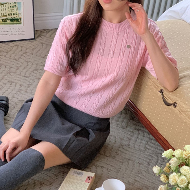 가영 여성 반팔니트 니트반팔티 여름 라운드 데일리 상의