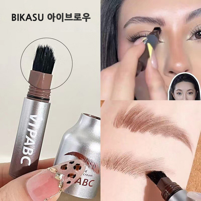 BIKASU 포크형 자연스러운 야생 눈썹펜슬 타투펜 1+1, 1개, 브라운+블랙