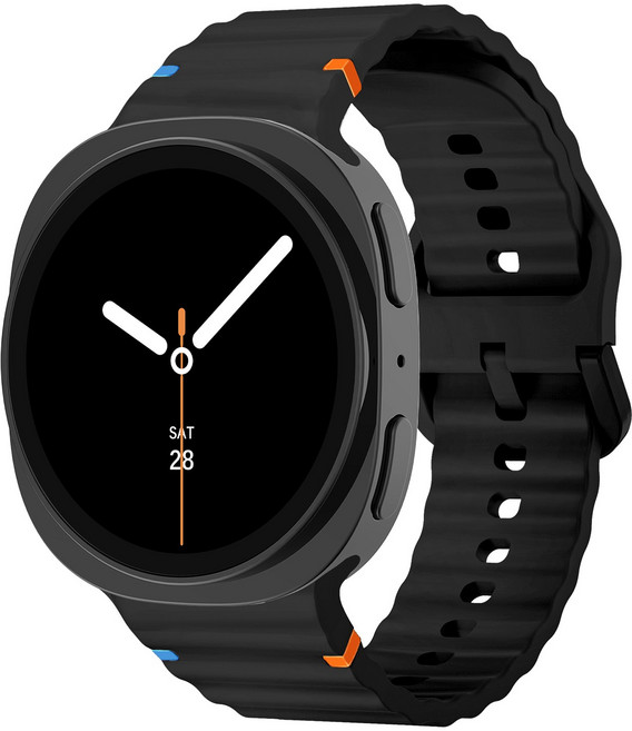 밴드톡 갤럭시워치8 호환 40/44/46mm 실리콘 스포츠 밴드 컬러풀한 스티치 스트랩, 블랙