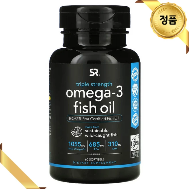 스포츠 리서치 오메가3 피쉬 오일 1250mg 60 소프트젤 글루텐프리 토코페롤, 60정, 1개 - 쿠팡