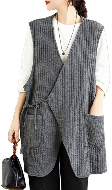 지홍 누비 조끼 롱베스트 여밈 내추럴 루즈핏 빅사이즈 오버핏