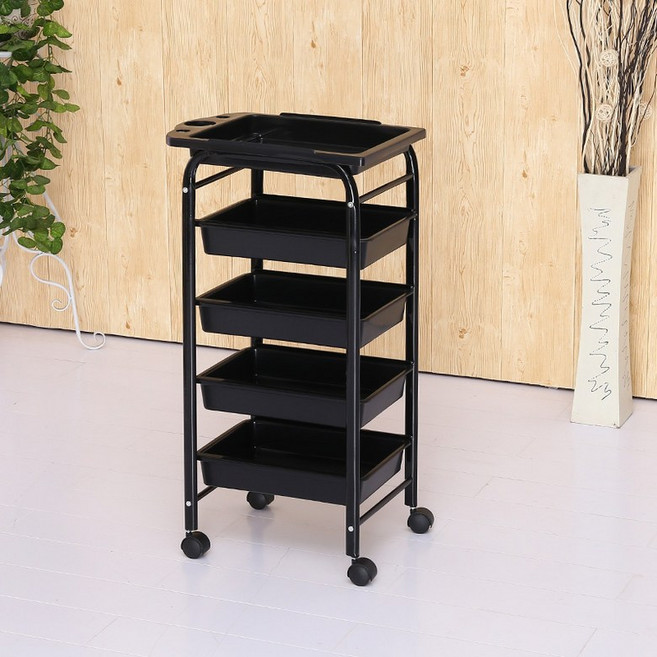 미용실 트레이 츄레이 웨건 헤어소품 공간녹백 접이식, 공식 표준 구성, 38x31x81cm, 블랙 바퀴 5단 블랙 튜브