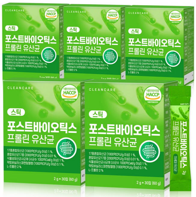 클린케어 포스트바이오틱스 프롤린유산균, 60g, 5개