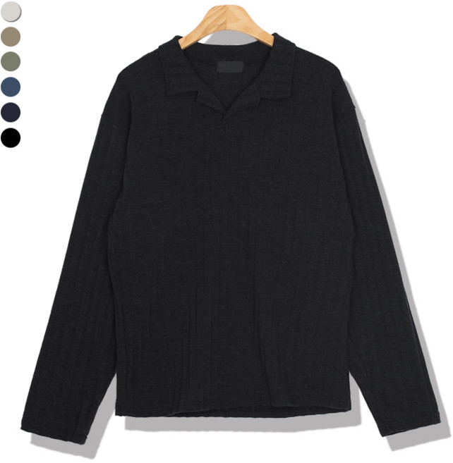 오마보이 남성용 와이드 골지 오픈카라 니트티