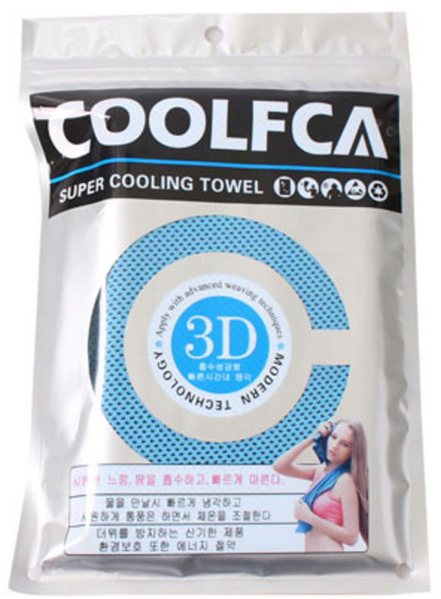 COOLFCA 3D 휴대용 여름 쿨 쿨링 아이스 스포츠 헬스 골프 등산 타월 타올 지퍼 블루 일반, 1개