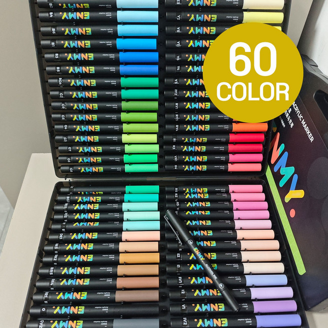 ENMY 엔미 브러쉬형 아크릴 마카 마커펜 세트 전문가용 드로잉북 증정, 1세트, 60색