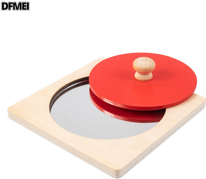 QRU 蒙氏幾何圖形嵌板木製形狀手抓板玩具蒙臺梭利嬰幼兒早教教具拼圖, 1個, ydl-鏡子嵌板紅色0.2kg:如圖