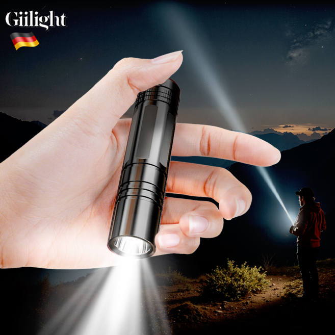 Giilight 충전식 led 손전등 방수랜턴 독일 미니 초강력 후레쉬, 1개, 블랙