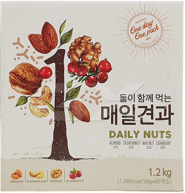 [트레이더스] 둘이함께먹는 매일견과 20g 하루견과 하루한봉 /단품 상세표기참조, 2개