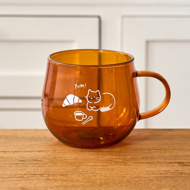 [모던하우스] L 냥이네 빵굼터 브라운 손잡이 유리잔 400ml 냥, 1개, 이미지참조