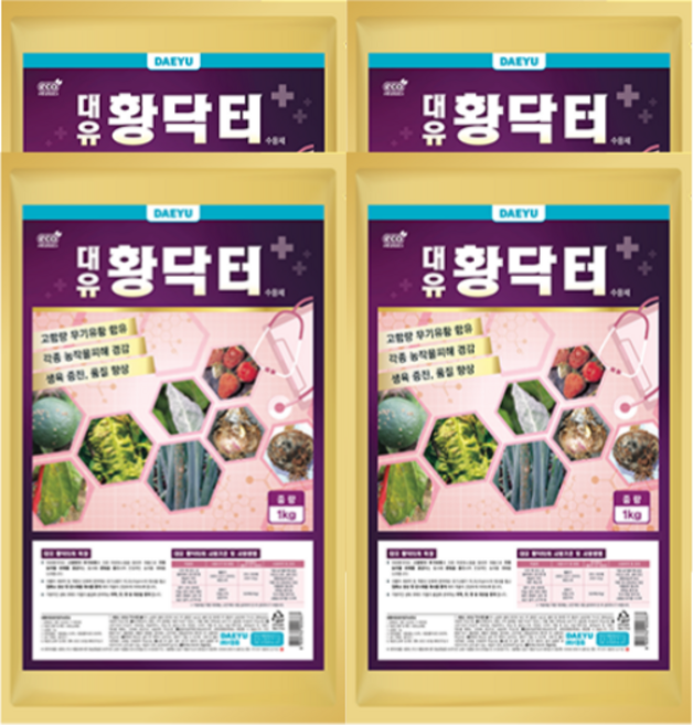 농업마켓365 대유 황닥터 수용제 프리미엄 유황복합제 고함량 무기유황+미량요소 비료, 4개, 1kg