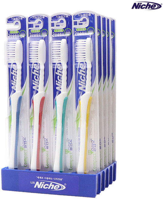 니치 콤팩트 틈새 2단 슬림모 칫솔 랜덤발송, 6개, 20개입