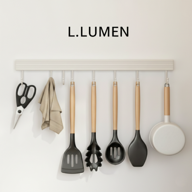 엘루멘 무타공 주방걸이 후크 랙, 1개, 화이트