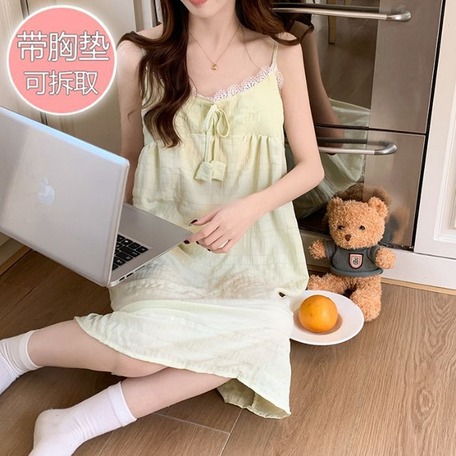 睡衣 帶胸墊 吊帶公主風睡裙