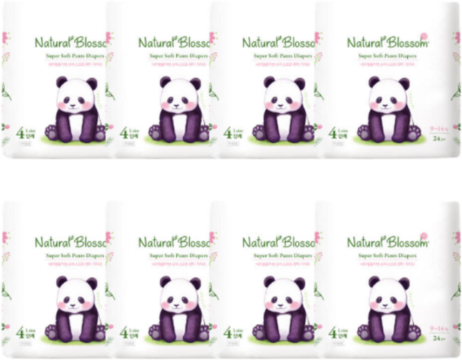 네추럴블라썸 슈퍼 소프트 비건 기저귀, 192매, 4단계