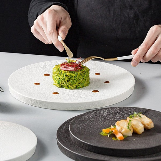 흑백접시 스톱접시 요리사 그릇 다이닝접시, 1개, 10인치_원형_블랙