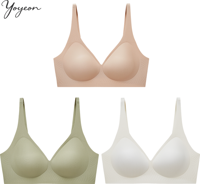여성 편한 스포츠 노와이어 심리스 볼륨 브라 3p
