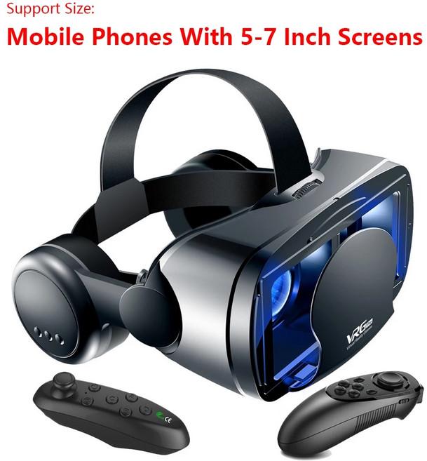 레트로헤드셋 옛날 빈티지 VR 가상현실 VR안경 VR게임기 3D 스마트 안경 헤드셋 가상 현실 헬멧 스마트폰 풀 스크린 비전 광각 렌즈 컨트롤러 헤드셋 포함 7 인치, 7.052-Controller