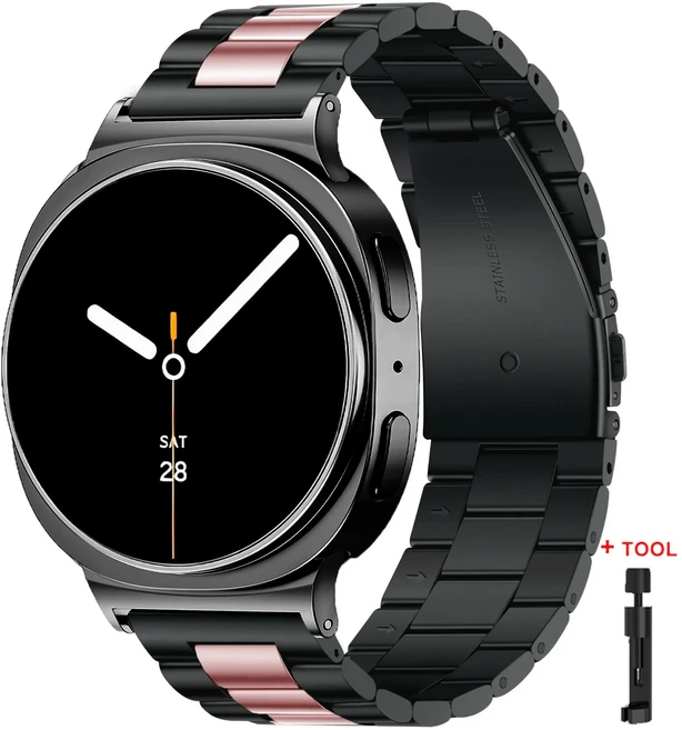 삼성 갤럭시 워치 8 40mm 클래식 스테인리스 스틸 스트랩 7 울트라 2025 메탈 밴드, 10 Black Rose Gold, 02 Galaxy Watch 8 44mm