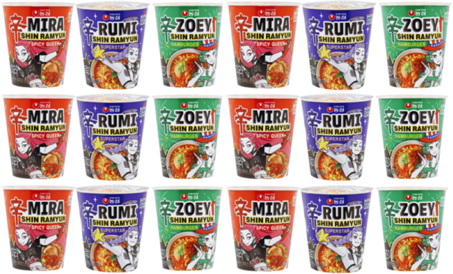 농심 케데헌 한정판 신라면 소컵 세트-[슈퍼스타컵+스파이시퀸컵+햄버거컵], 6개