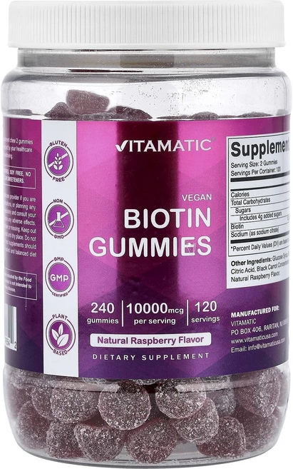 프리미엄상품 Vitamatic 비건 비오틴 구미젤리 천연 라즈베리 구미젤리 240개 끝내주게잘나가는상품, Vitamatic비건비오틴구미젤리천연라즈베리구미젤리24 - 쿠팡