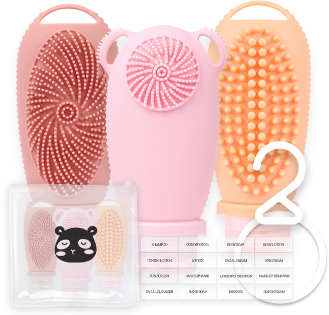 믿추 3중캡 실리콘 여행용 공병 고리 세트 90ml, 3개, 혼합색상