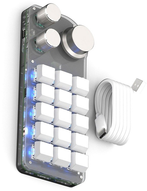 매크로 패드 RGB 프로그램 가능한 매크로 키보드 15 키 게임 기계 미니 키패드, 하얀색