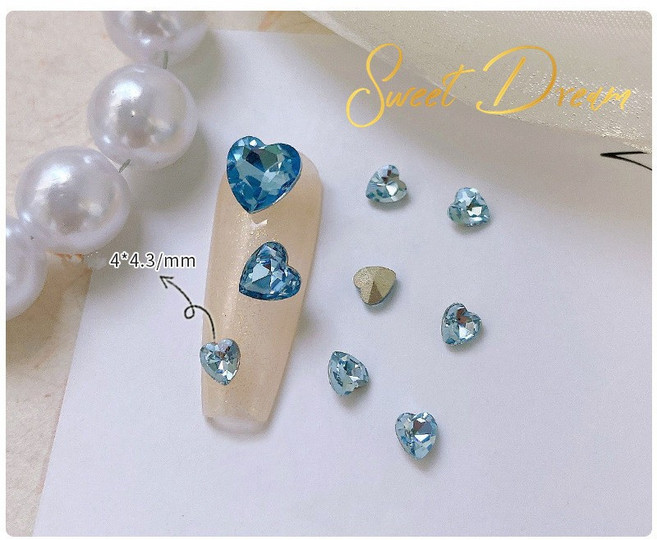 美甲水晶愛心尖底鑽 10顆, 1個, 06淺藍【小款4mm】10顆, 06淺藍