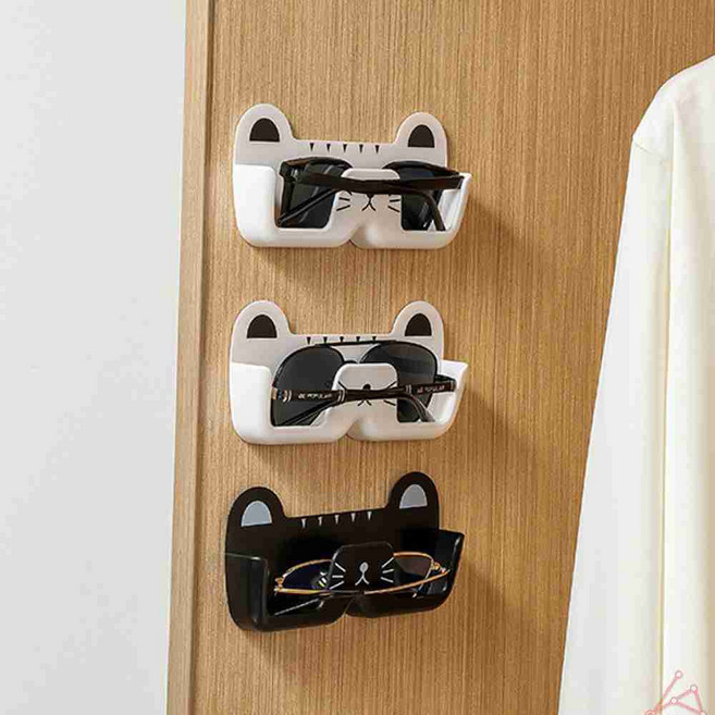 귀여운 고양이 부착식 안경 보관렉 벽걸이 선반 정리대, 블랙