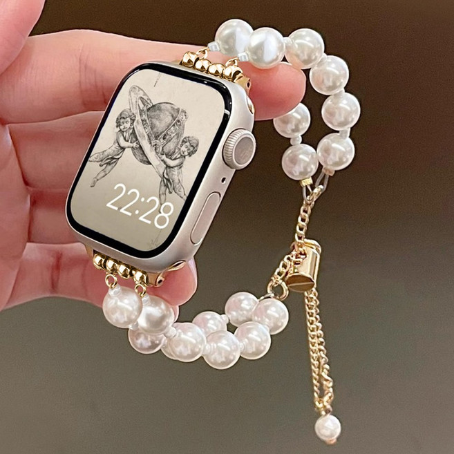 애플 워치 스트랩 진주 스트랩 여성용 스트랩, 1개, 금색