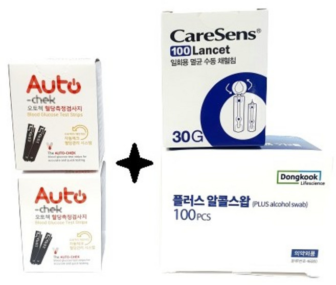 오토첵 혈당측정검사지 2박스 100개+사혈침100개+알콜솜100장/ 사용기한2027년12월