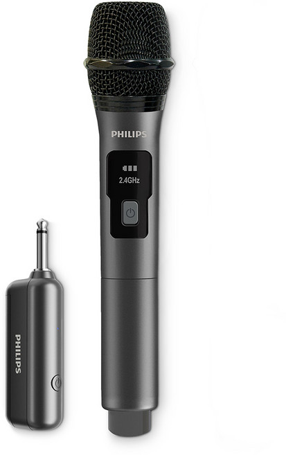 필립스 무선 블루투스 마이크 1P+수신기 세트 강의용 행사용 수업용 교회 학교 EQ 보정 내장 20m 단일 지향성, 블랙, DLP3401SP