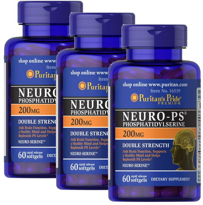 퓨리탄스프라이드 뉴로-피에스 포스파티딜세린 200mg 소프트젤 Puritans Pride Neuro-PS (Phosphatidylserine), 60정, 3개