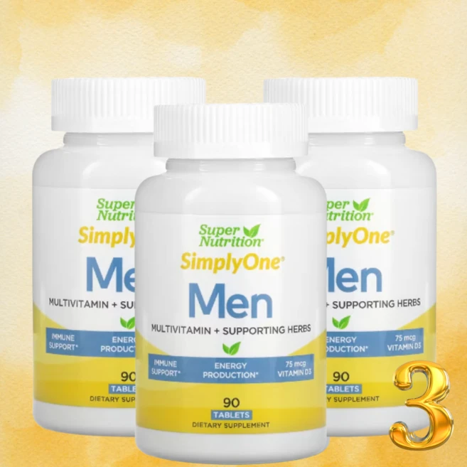 슈퍼뉴트리션 SimplyOne 남성용 종합 비타민 + 허브 보조제 철분 없음 90정, 3개 - 쿠팡